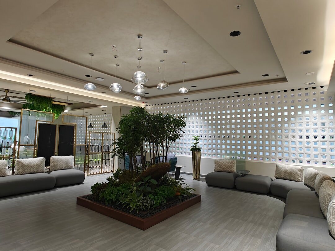 Reception and lounge area inside a modern broadcast production training facility