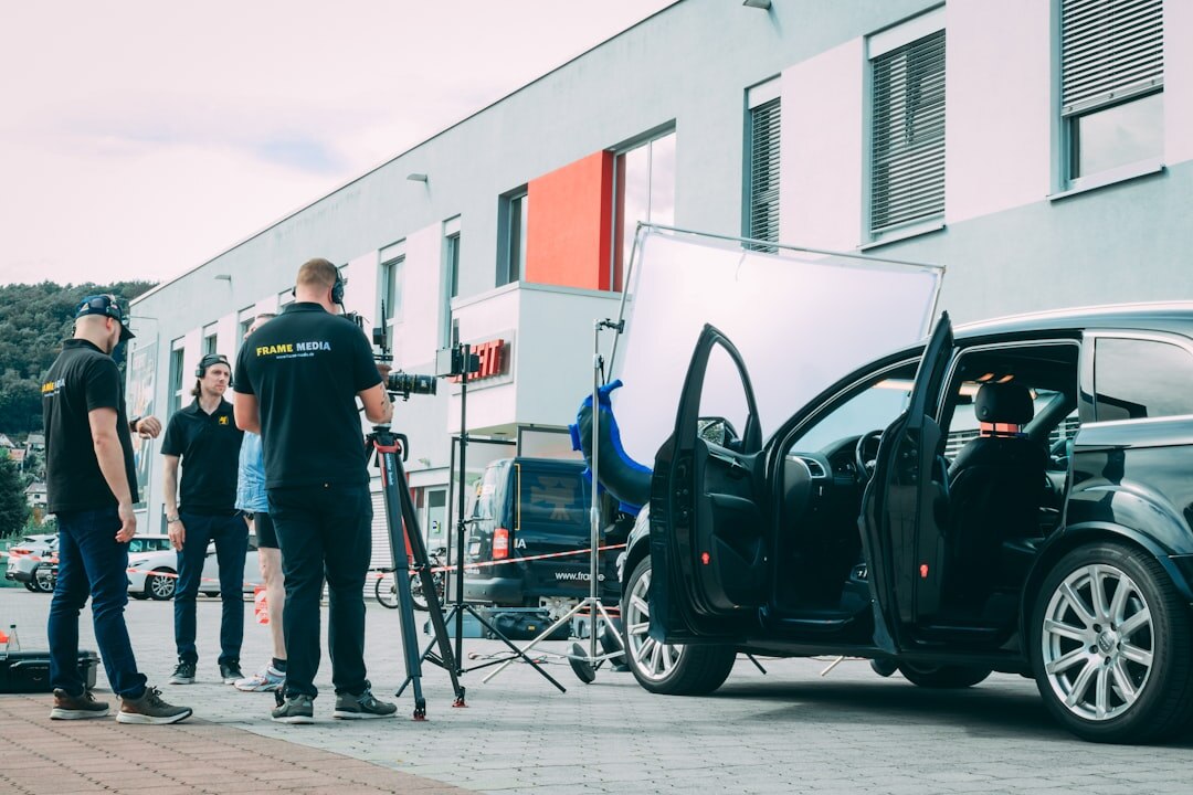 Outside broadcast van with cables and equipment during a live event production